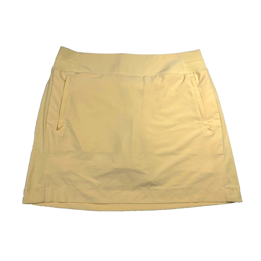 Athleta Brooklyn 16" Golf Tennis Skirt Skort 12 Butter Yellow Pockets Comfort